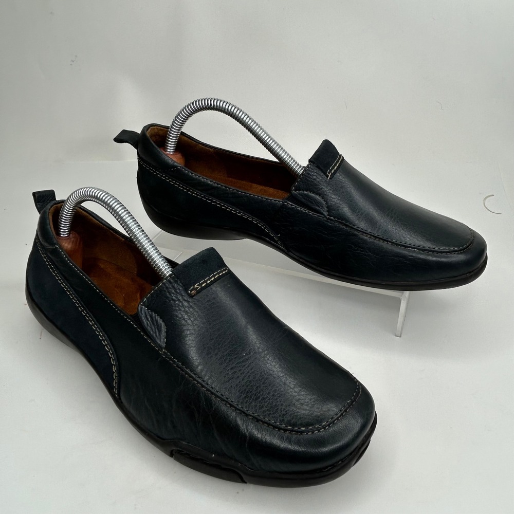 Naturalizer Magic Navy Blue Leather Slip On Loafers Womens 7 WW Wide Square Toe